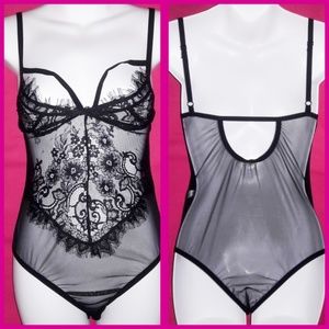 Strappy Cup Black Eyelash Lace Bodysuit